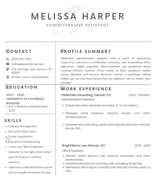 Resume with Unnecessary Informatio