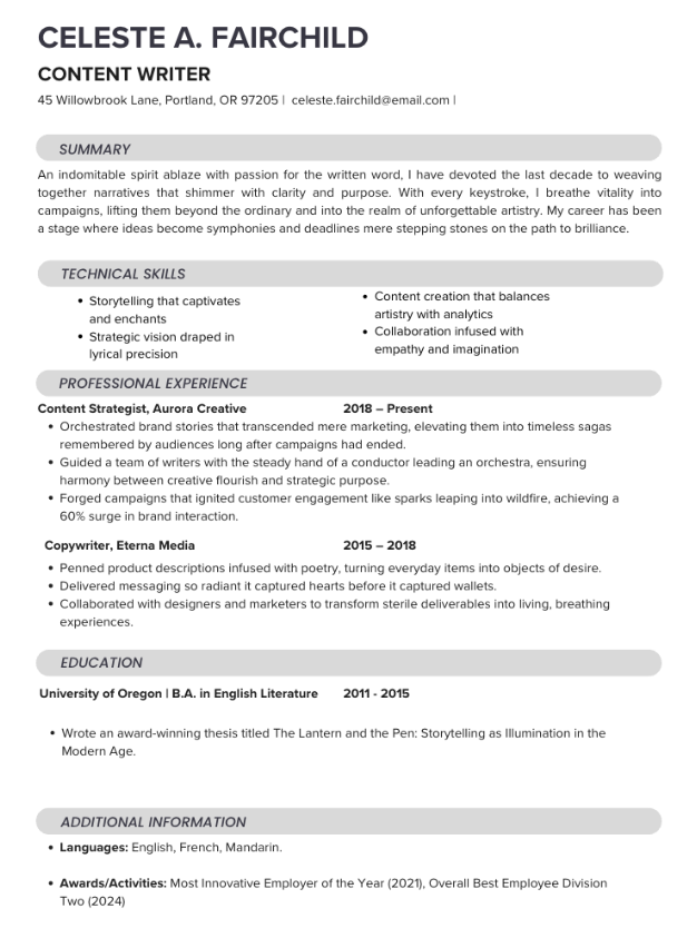 Resume with Dramatic Language